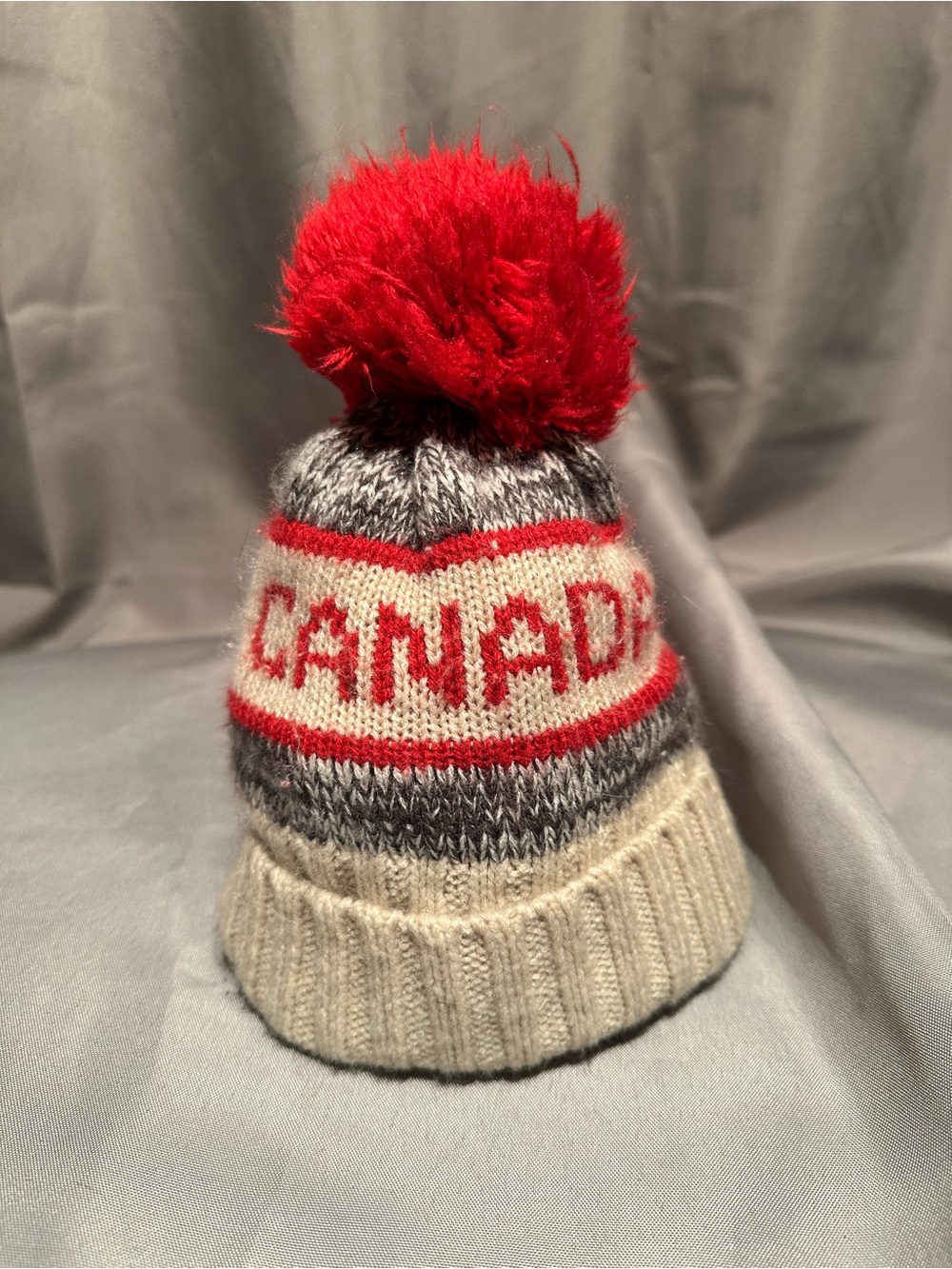 Old Navy Red, Cream & Gray 'CANADA' Pom Pom Beanie